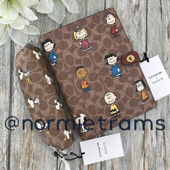 Coach X Peanuts Notebook & Snoopy Pencil Case In Signature Canvas Bag Purse - Picture 1 of 12